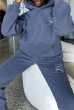 Casual Print Pocket Hooded Long Sleeve Two Pieces