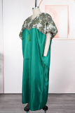 Casual Print Contrast V Neck Long Dresses