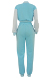 Casual Solid Color Buckle Contrast O Neck Long Sleeve Two Pieces