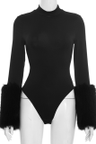 Sexy Solid Color Patchwork O Neck Skinny Bodysuits