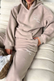 Casual Print Pocket Hooded Long Sleeve Two Pieces