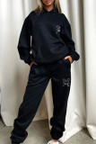 Casual Print Pocket Hooded Long Sleeve Two Pieces