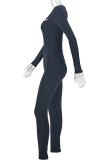 Sexy Solid Color Hollow Out O Neck Skinny Jumpsuits