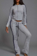 Casual Stripe Contrast Zipper Collar Long Sleeve Two Pieces