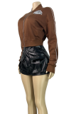 Casual Letters Embroidered Zipper Collar Outerwear