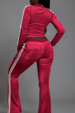Casual Stripe Contrast Zipper Collar Long Sleeve Two Pieces