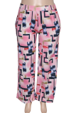 Casual Geometric Print Pocket Plus Size