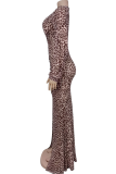 Sexy Leopard Print High Slit Deep V Neck Long Dresses