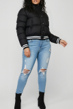 Casual Stripe Contrast Mandarin Collar Outerwear