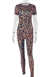 Sexy Leopard Print Patchwork O Neck Skinny Jumpsuits