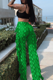 Casual Snakeskin Print Flounce Regular Full Print Bottoms