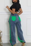 Casual Stripe Contrast Loose Denim Jeans