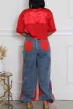 Casual Stripe Contrast Loose Denim Jeans