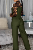 Casual Leopard Print Strap Design O Neck Regular Jumpsuits