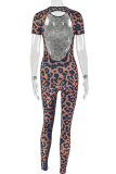 Sexy Leopard Print Patchwork O Neck Skinny Jumpsuits