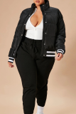 Casual Stripe Contrast Mandarin Collar Outerwear