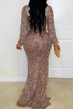Sexy Leopard Print High Slit Deep V Neck Long Dresses