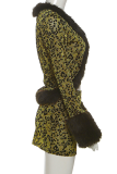 Sexy Leopard Print Patchwork Deep V Neck Long Sleeve Two Pieces