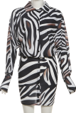 Sexy Print Buckle Turndown Collar Dresses