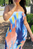 Sexy Fashion Print Strapless Slim Dress