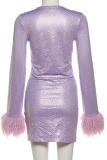 Sexy Solid Color Sequins Deep V Neck Wrapped Skirt Dresses