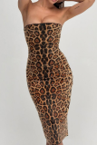 Sexy Leopard Print Sequins Strapless Wrapped Skirt Dresses