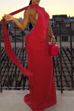 Elegant Solid Color Patchwork O Neck Long Dresses