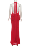 Elegant Solid Color Patchwork O Neck Long Dresses