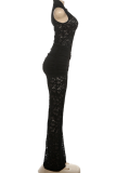 Sexy Solid Color Lace O Neck Skinny Jumpsuits