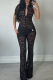 Sexy Solid Color Lace O Neck Skinny Jumpsuits