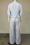 Casual Stripe Strap Design Deep V Neck Three Quarter Two Pieces