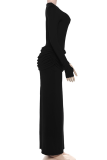Elegant Solid Color Slit Ruched O Neck Long Dresses