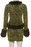 Sexy Leopard Print Patchwork Deep V Neck Long Sleeve Two Pieces