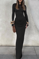 Elegant Solid Color Slit Ruched O Neck Long Dresses