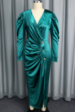 Elegant Solid Color Ruched V Neck Evening Dresses