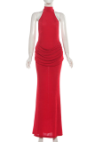 Elegant Solid Color Patchwork O Neck Long Dresses