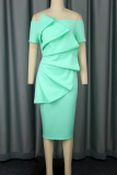 Elegant Solid Color Ruched Off Shoulder Wrapped Skirt Dresses