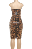 Sexy Leopard Print Sequins Strapless Wrapped Skirt Dresses