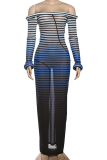 Sexy Print Mesh Off Shoulder Long Dresses