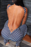 Sexy Polka Dot Contrast O Neck Sleeveless Two Pieces