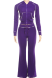 Casual Solid Color Zipper Hooded Long Sleeve Two Pieces