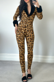 Sexy Leopard Print Deep V Neck Skinny Jumpsuits