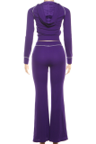 Casual Solid Color Zipper Hooded Long Sleeve Two Pieces