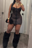 Sexy Leopard Print Patchwork Strapless Wrapped Skirt Dresses