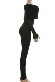 Casual Solid Color Patchwork Off Shoulder Skinny Jumpsuits