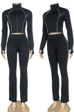 Casual Solid Color Zipper Zipper Collar Long Sleeve Two Pieces