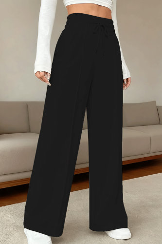 Casual Solid Color Draw String Loose Mid Waist Conventional Patchwork Bottoms