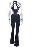 Sexy Solid Color Hollow Out Halter Skinny Jumpsuits