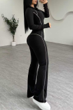 Casual Solid Color Zipper Zipper Collar Long Sleeve Two Pieces