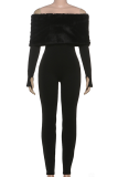 Casual Solid Color Patchwork Off Shoulder Skinny Jumpsuits